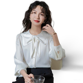 Áo Sơ Mi Công Sở Chất Lụa Ngọc Trai Cổ Nơ Mềm Mịn Sang Trọng Phù Hợp Với Mọi Lứa Tuổi VPT14