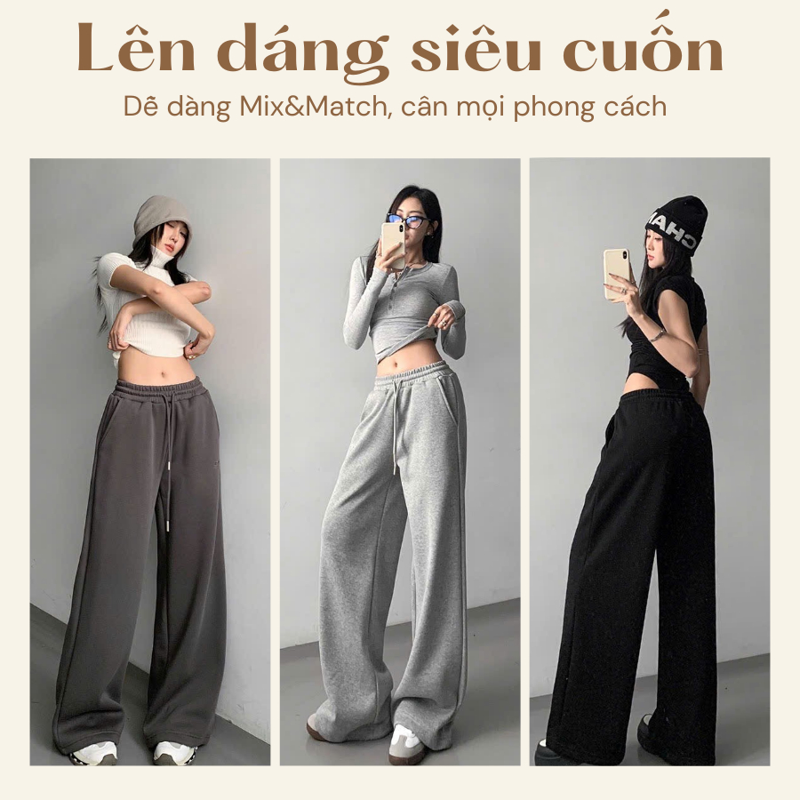 Quần Nỉ Ống Rộng Pear.club, Quần nữ dài dáng suông BIGSIZE form rộng dài thể thao cá tính nhảy dance mùa hè đi biển Q86 | BigBuy360 - bigbuy360.vn