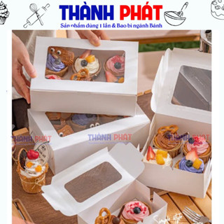 20 Hộp giấy 4 cupcake - Hộp đựng 4 bánh su singapore - Hộp 4 cupcake làm quà tặng nắp kính