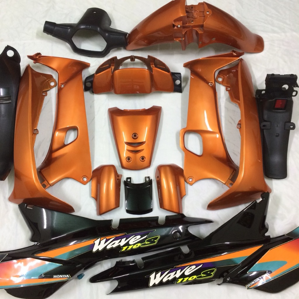 Bộ dàn áo xe WAVE alpha - wave thái -wave 110 -wave nhỏ ,màu Cam Sườn Đen-nhựa ABS CAO CẤP