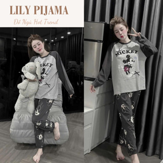  Đồ ngủ nữ áo thun dài tay in hình Mickey kèm quần Lily đồ bộ nữ pijama mặc nhà chất cotton mềm mại thoáng mát HCOM3357 