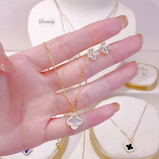  Set bộ trang sức dây chuyền và khuyên tai thiết kế hình cỏ 4 lá mạ vàng Doris 2 | HARMONY ACCESSORIES VC137 + K313 