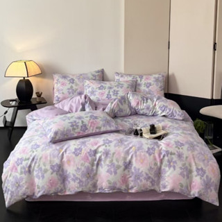 Bộ Vỏ Chăn Ga Gối Cotton Organic Hoa Tím Nhạt, Ga Bo Chun Đủ Size Nệm 1M2 1M6 1M8 2M2 Dreamhomedding