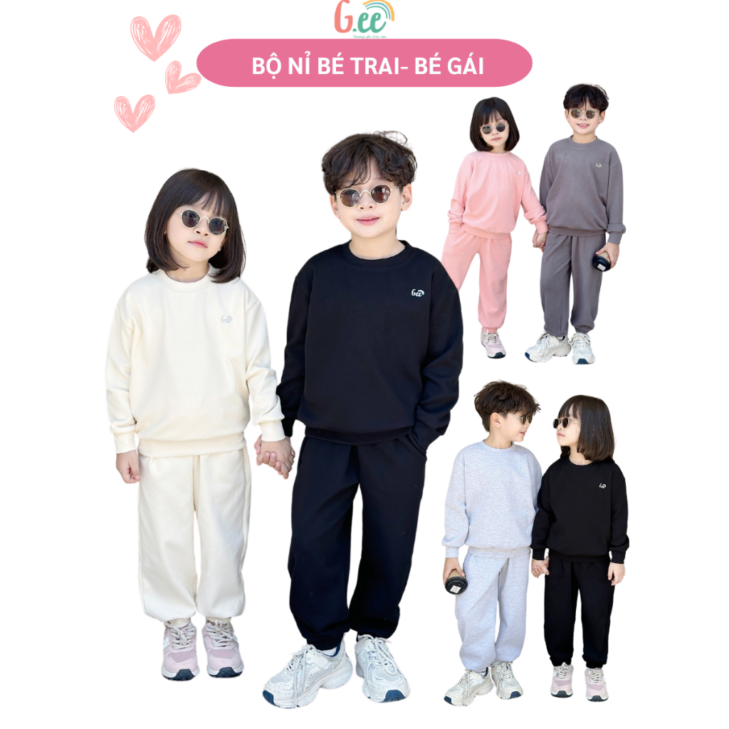 Bộ nỉ Gee cao cấp bé trai, bé gái chất liệu nỉ da cá và nỉ bông mềm mại thoải mái, phom dáng đẹp size 10 đến 60kg