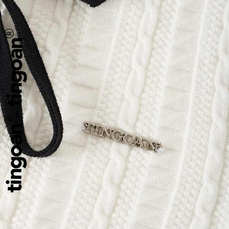 TINGOAN® - Áo len xù trắng dáng lửng phối cổ bẻ dây nơ đen HELLEN TOP/WH | BigBuy360 - bigbuy360.vn