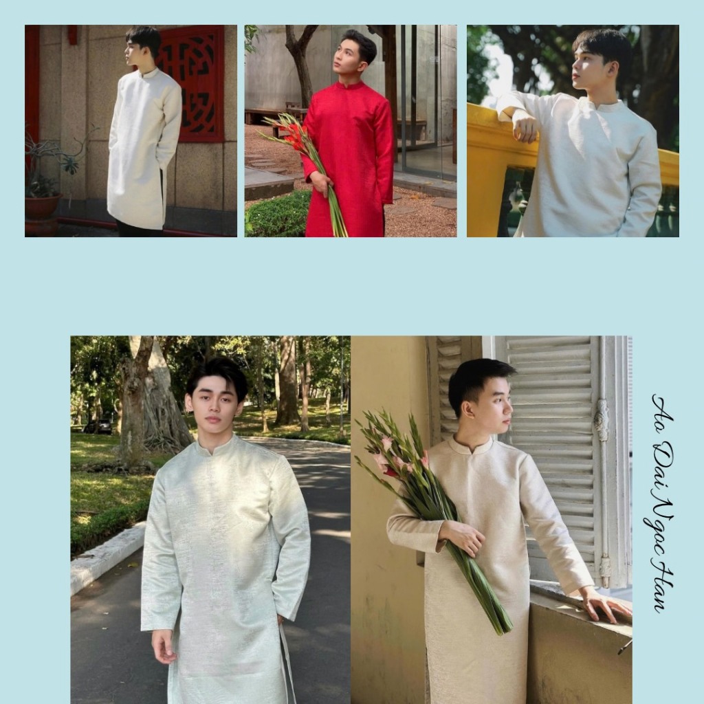 Áo Dài Nam Khóa Kéo Lưng Lụa Tafta Vân Gỗ Mặc Tết Đẹp ADN06