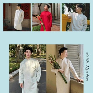 Áo Dài Nam Khóa Kéo Lưng Lụa Tafta Vân Gỗ Mặc Tết Đẹp ADN06
