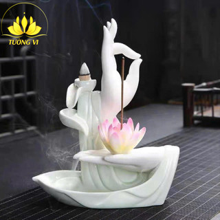 Thác Khói Trầm Hương Tay Phật Cao Cấp, Tháp Trầm Hương Khói Ngược Bằng Gốm Thay Cho Lư Đốt Trầm