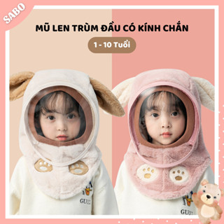  Mũ Len Lông Trùm Đầu Kèm Kính Chắn Gió Có Thể Tháo Rời Cho Bé 1-10 Tuổi Nón Len Có Kính Bảo Vệ Chống Bụi Chống Lạnh 