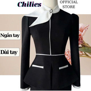 Áo Kiểu Peplum Phối Cổ Xoắn Nơ Đính Đá Ngắn Tay , Dài Tay Kèm Ảnh Chụp Thật