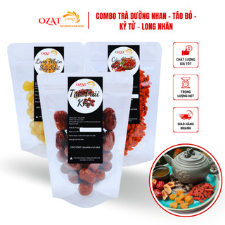 Combo trà dưỡng nhan táo đỏ 200g, kỷ tử 100g, long nhãn 100g ozat food - đẹp da, tăng cường sức khỏe