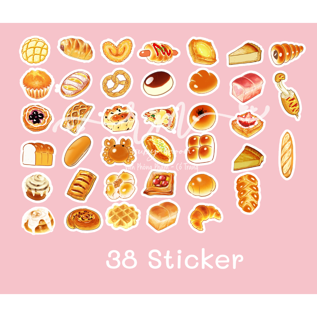 Bộ 36 Nhãn Dán Sticker Bánh Mì