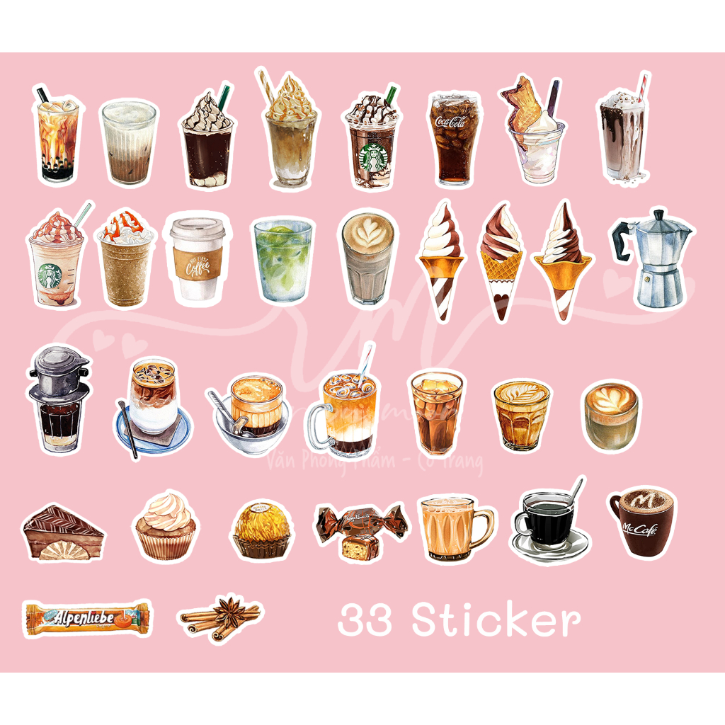 Bộ 31 Sticker nhãn dán  Coffee