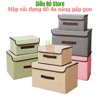 Combo 2 hộp đựng quần áo Siêu Rẻ Store Giỏ đựng quần áo bẩn đồ lót có nắp thùng vải đa năng gấp gọn