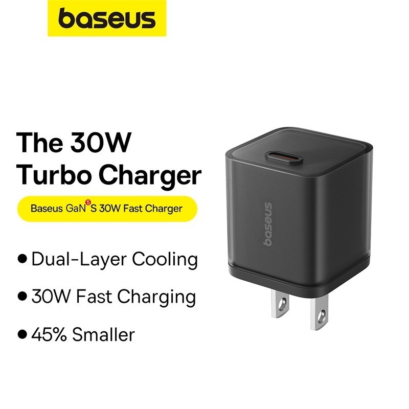 Củ sạc Baseus GaN5 Fast Charger 30W cổng kết nối Type C chân cắm dẹp tiêu chuẩn.