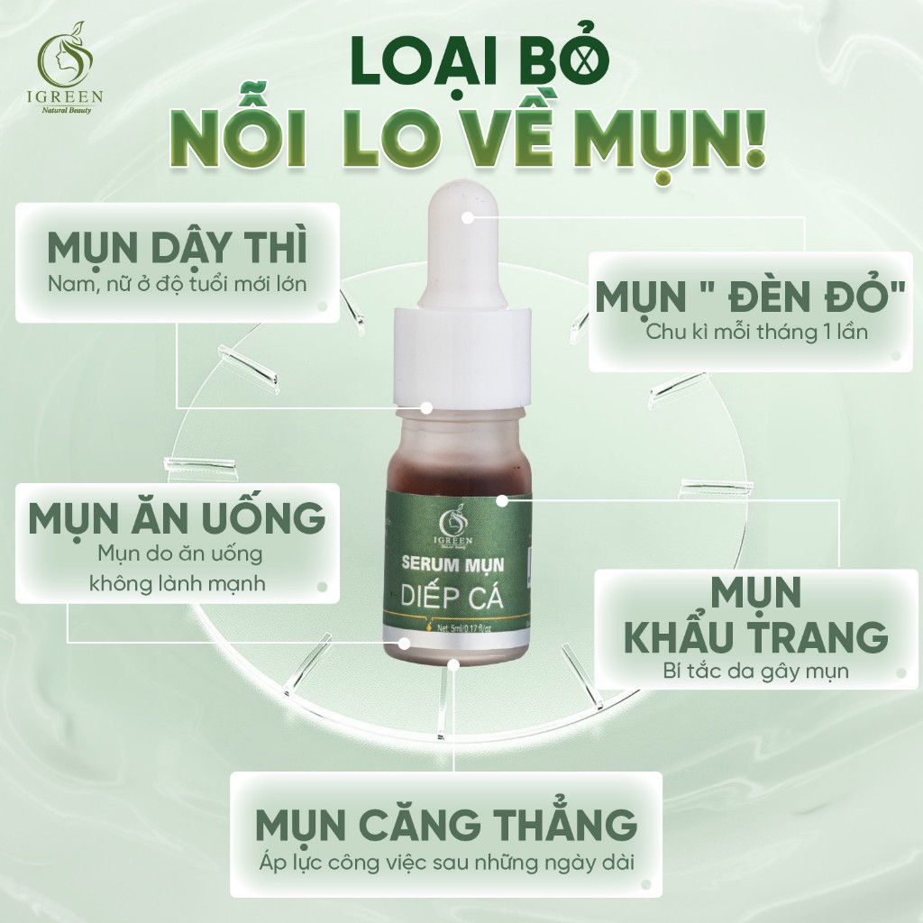 Serum Mụn Diếp Cá IGREEN 5ml - Giảm mụn, giảm thâm, se khít lỗ chân lông, dưỡng da | BigBuy360 - bigbuy360.vn