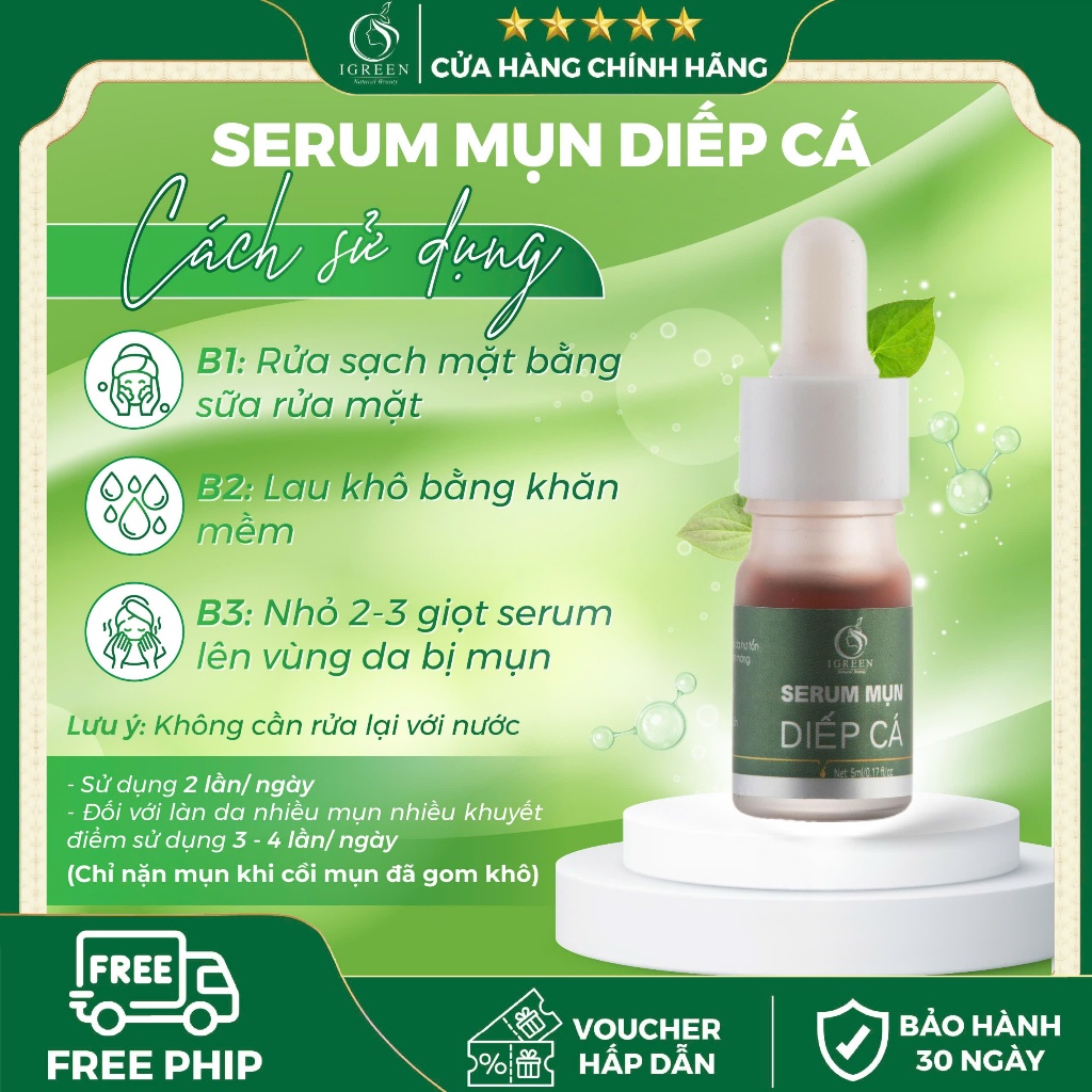 Serum Mụn Diếp Cá IGREEN 5ml - Giảm mụn, giảm thâm, se khít lỗ chân lông, dưỡng da | BigBuy360 - bigbuy360.vn