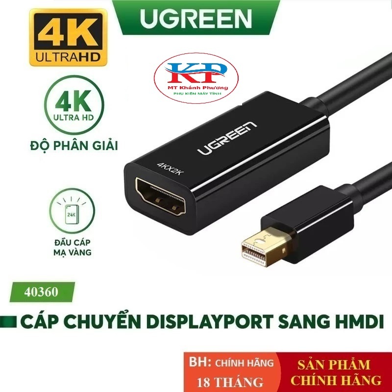 Cáp Chuyển Mini Displayport sang HDMI 4k*2k Ugreen 40361 40360 MD112 Chính hãng bảo hành 18 tháng