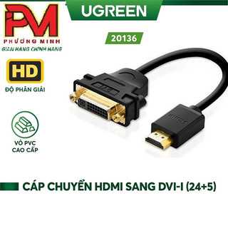 Cáp chuyển đổi hdmi đực sang dvi -i 24+5 cái dài 20cm ugreen 20136 màu đen - hàng chính hãng