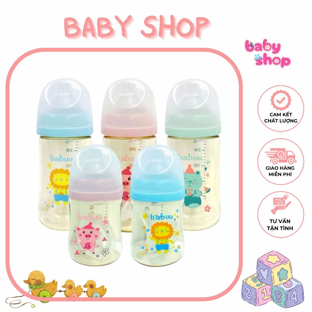 [Chính hãng] Binh sữa PPSU BaBuu Nhật Bản đủ size 90ml/120ml/160ml/240ml/300ml -Tặng kèm Núm