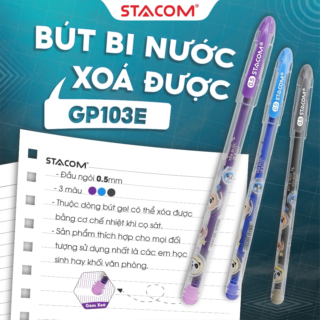 [Xả kho] Bút bi mực gel tùy chọn | xóa được và không xóa | Đầu ngòi 0.5mm | Stacom GP103E