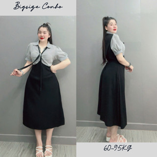 Đầm Sơ Mi Bigsize Nữ, Váy Polo Sọc Dáng Dài Cho Các Nàng Chubby 58-95kg G678