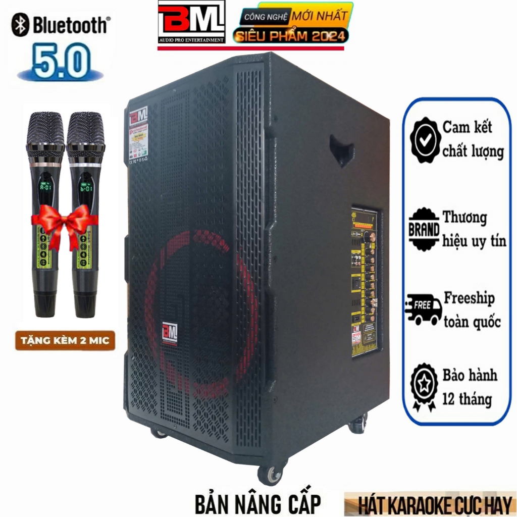 Loa Kéo Karaoke BM G-17x ( Lưới Đen ) Bass 40cm 1600w Tặng 2 Micro UHF Chống Hú SV76