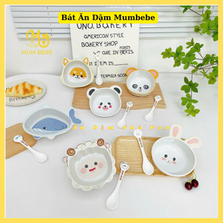 Bát Ăn Dặm Mumbebe Chất Liệu Nhựa Melamine Cho Bé Ăn Dặm, Bát Ăn Dặm Cho Bé Mumbebe Kèm Thìa Hình Thù Đáng Yêu