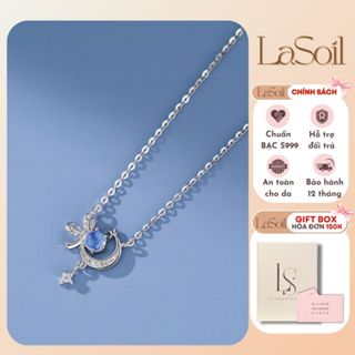  LASOIL - Dây chuyền Safety Pin nữ bạc 925 Mặt Trăng đá xanh phối ngôi sao Vòng cổ Safety Pin Silver đính đá mini 
