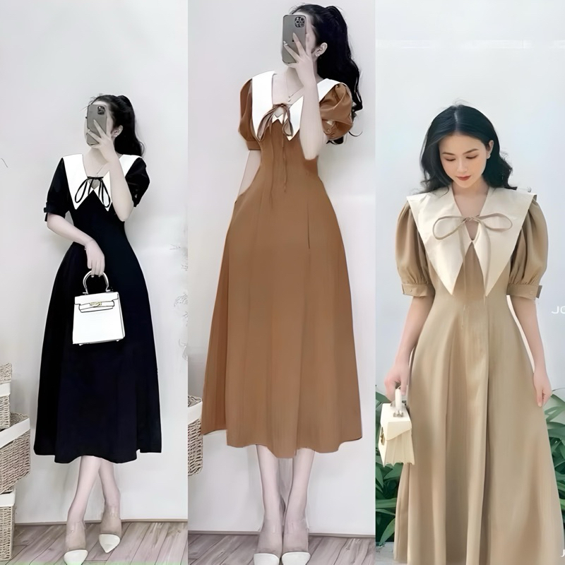(SHOP BIGSIZE nữ 50kg đến 90kg ) ĐẦM MIDI TIỂU THƯ CỔ SƠ MI THANH LỊCH