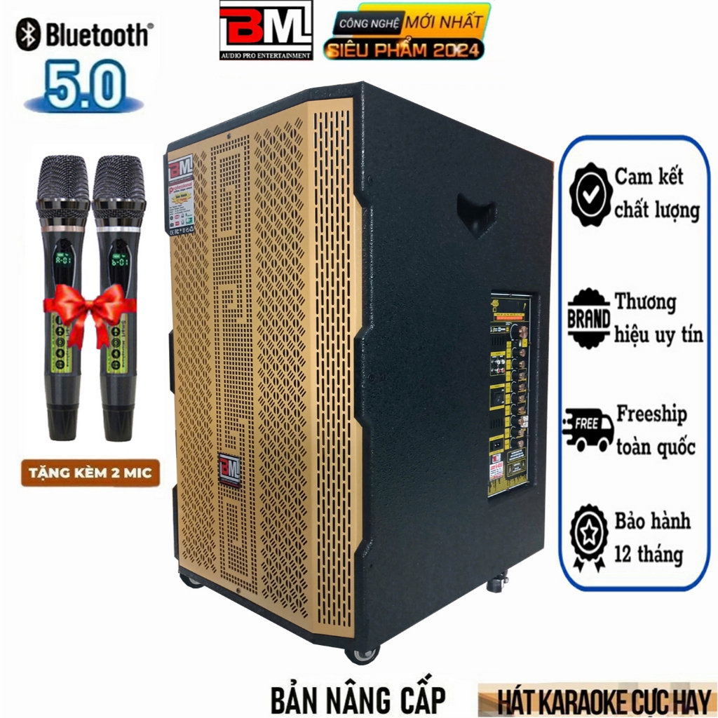 Loa Kéo Karaoke BM G-17x ( Lưới Vàng ) Bass 40cm 1600w Tặng 2 Micro UHF Chống Hú SV71