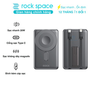  Pin sạc dự phòng không dây sạc nhanh PD 20W magsafe Rockspace 10.000mAh P50 5-in-1 tích hợp cáp sạc 