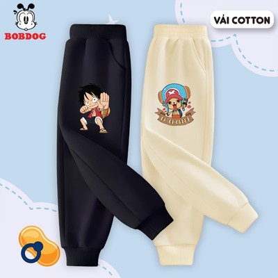 Quần dài bé trai BOBDOG chất nỉ da cá dáng thể thao in hình Luffy mũ rơm cute cho bé
