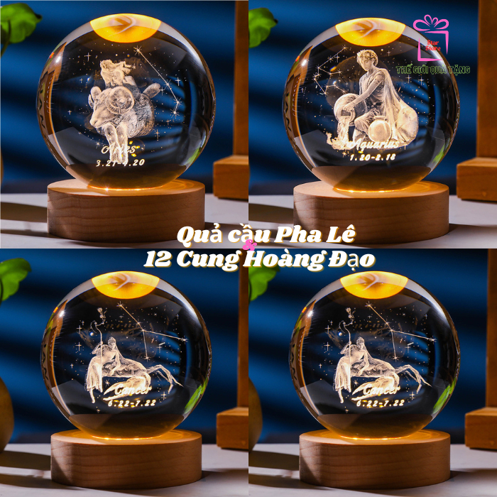 🎁 Quả Cầu Pha Lê Đèn Led 3D 12 Cung Hoàng Đạo Đường Kính 8cm 💝 Quà Tặng Độc Đáo 💝 Quà Tặng Sinh Nhật