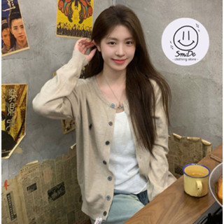 Áo Khoác Len Mỏng, Áo Len Cardigan Màu Trơn Cơ Bản Phối Ngựa Thêu Ngực tay Dài Thời Trang Mùa Thu Dành Cho Nữ | Smide