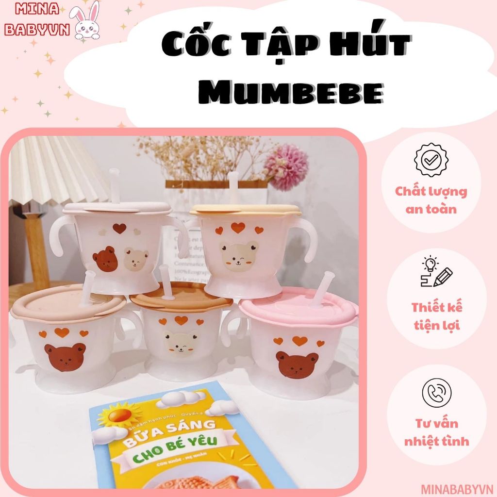 Cốc tập uống nước Mumbebe 3 giai đoạn, Cốc tập hút 3 giai đoạn Mumbebe chống sặc an toàn nhiều hình 