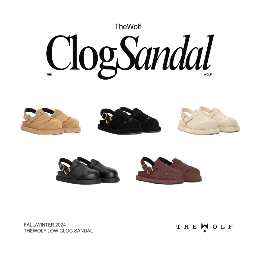  Dép Sandal Bánh Mì Nam Nữ THEWOLF LOW CLOG SANDAL - Đen bóng Đen da lộn Tan Tobaco Nâu cà phê 