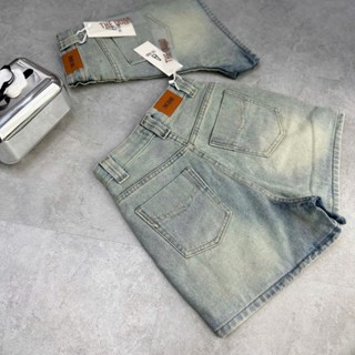 THE QUẠO - Quần Short Jeans Nữ Lưng Cao Thêu Túi Màu Bụi Nhạt R1210_538