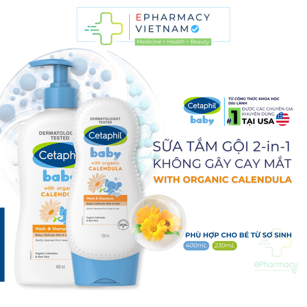 Cetaphil Tắm Gội Hữu Cơ Organic - Cetaphil Baby Wash & Shampoo With Organic Calendula