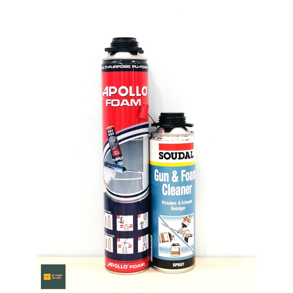 Combo Keo bọt nở Foam Apollo 750ml + Nước rửa keo foam Soudal 500ml