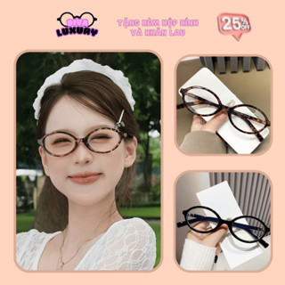 Gọng Kính Oval Tròn Nữ Loại 1 Diva Luxury Thời Trang Y2K Da Beo Kính Giả Cận Kính Cận Cao Cấp Miu