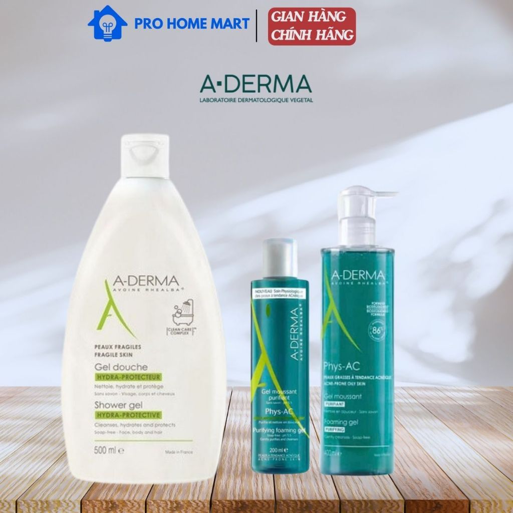 BỘ SẢN PHẨM SỮA TẮM ADerma VÀ SỬA RỬA MẶT A-Derma Biology AC Gel Moussant Nettoyant Purifiant