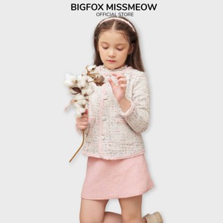  Áo khoác dạ tweed cho bé gái BIGFOX MISS MEOW size đại 2 lớp ấm áp kiểu Hàn cỡ trẻ em 6-11 tuổi 38kg 
