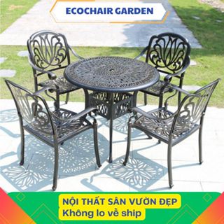 Bàn sân vườn ngoài trời khung nhôm đúc tròn D126cm, họa tiết hoa sen BSV09, Bàn ghế ngoài trời khung nhôm đúc nghệ thuật