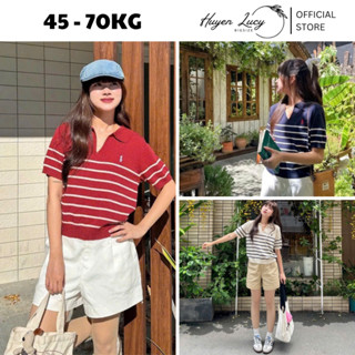 Áo len nữ mongtoghi bigsize free size dưới 75kg tay cộc kẻ ngang đi chơi đi làm nhẹ nhàng hot trend Huyền Lucy Bigsize