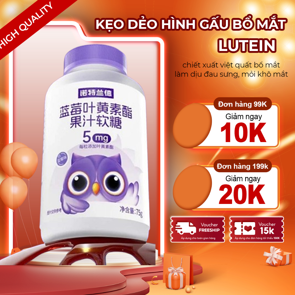 Kẹo Dẻo Hình Gấu Vị Việt Quất Bổ Mắt Bổ Sung Lutein Este, Tinh Chất Việt Quất Cải Thiện Khô Mỏi Mắt 