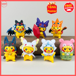 Bộ 7 Mô hình Pokemon Pikachu biến hình siêu dễ thương, cao 6-10cm ( Tặng Poster )