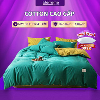 Bộ Chăn Ga Gối Đệm 5 món Cotton trơn phối màu cao cấp SERENA MATTRESS Bộ Vỏ Chăn Drap Ga Ra Gối Nệm Đệm Phủ Trải Giường