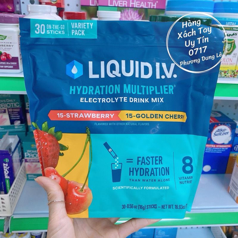 (30 gói) Vị Dâu và Cherry chuẩn Mỹ bột bù nước bù điện giải Liquid IV Hydration Multiplier Electroly
