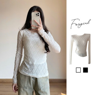 Áo len mỏng Forgirl áo len nữ ren tay dài hoạ tiết trám chiết eo ôm body chất xốp nhẹ T092